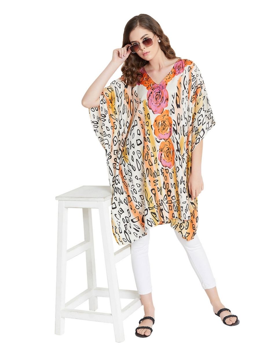 Lightweight Multicolor Polyester Floral Print Plus Size Tunic For Women