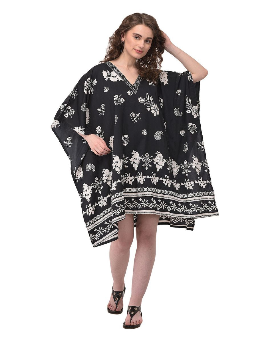 Black paisley And  Floral Printed Tunic For Women