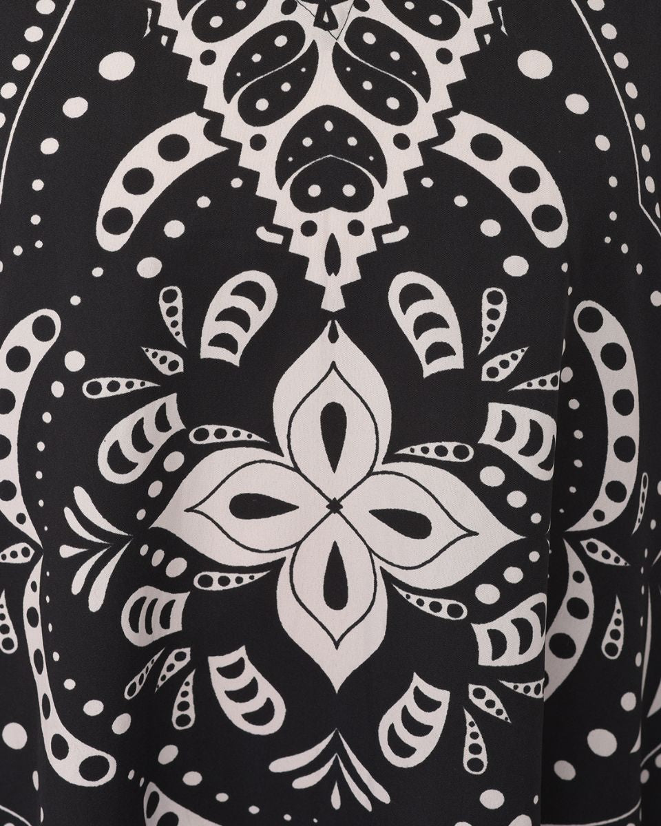 Paisley Print Black And White Women Tunic Top