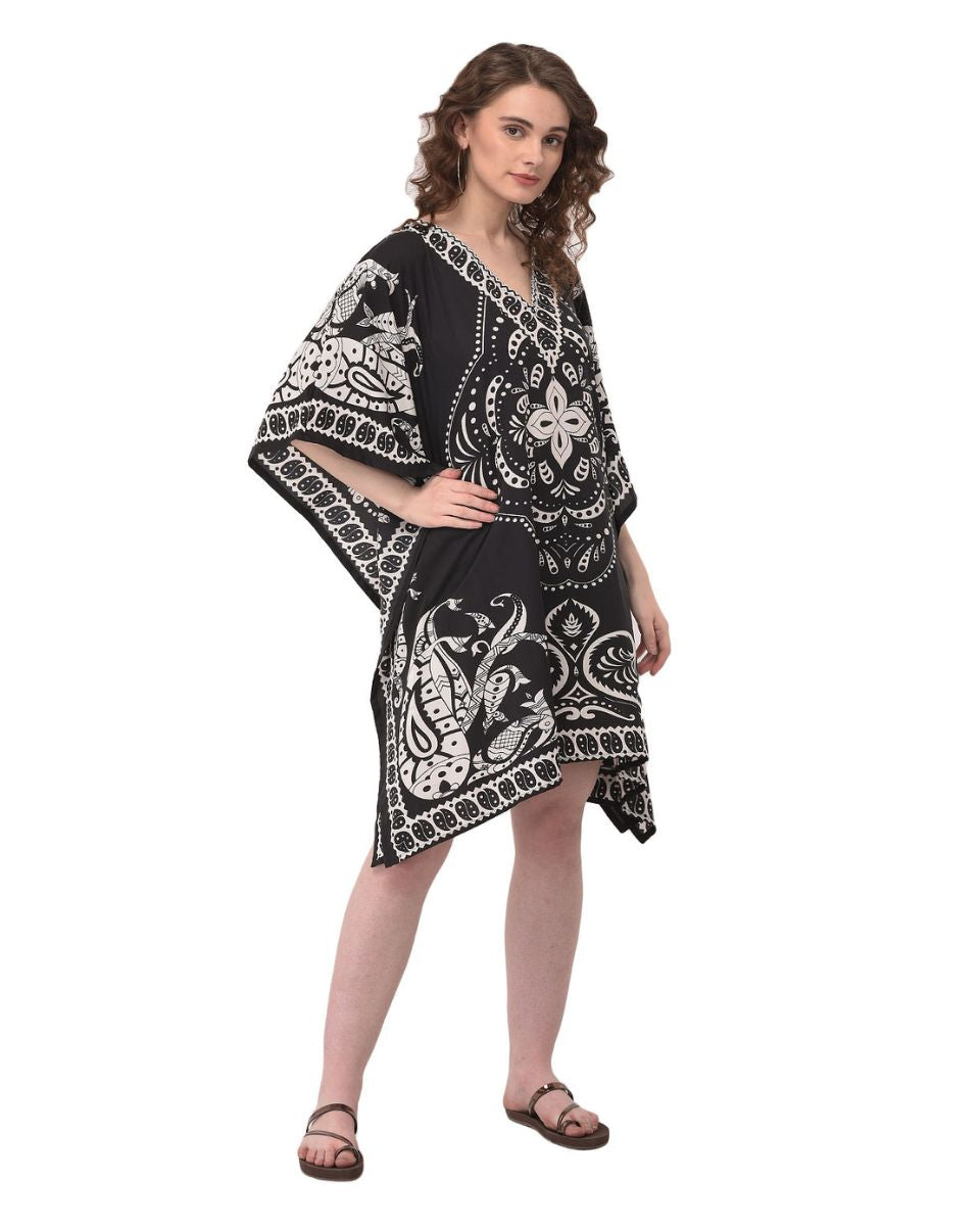 Paisley Print Black And White Women Tunic Top