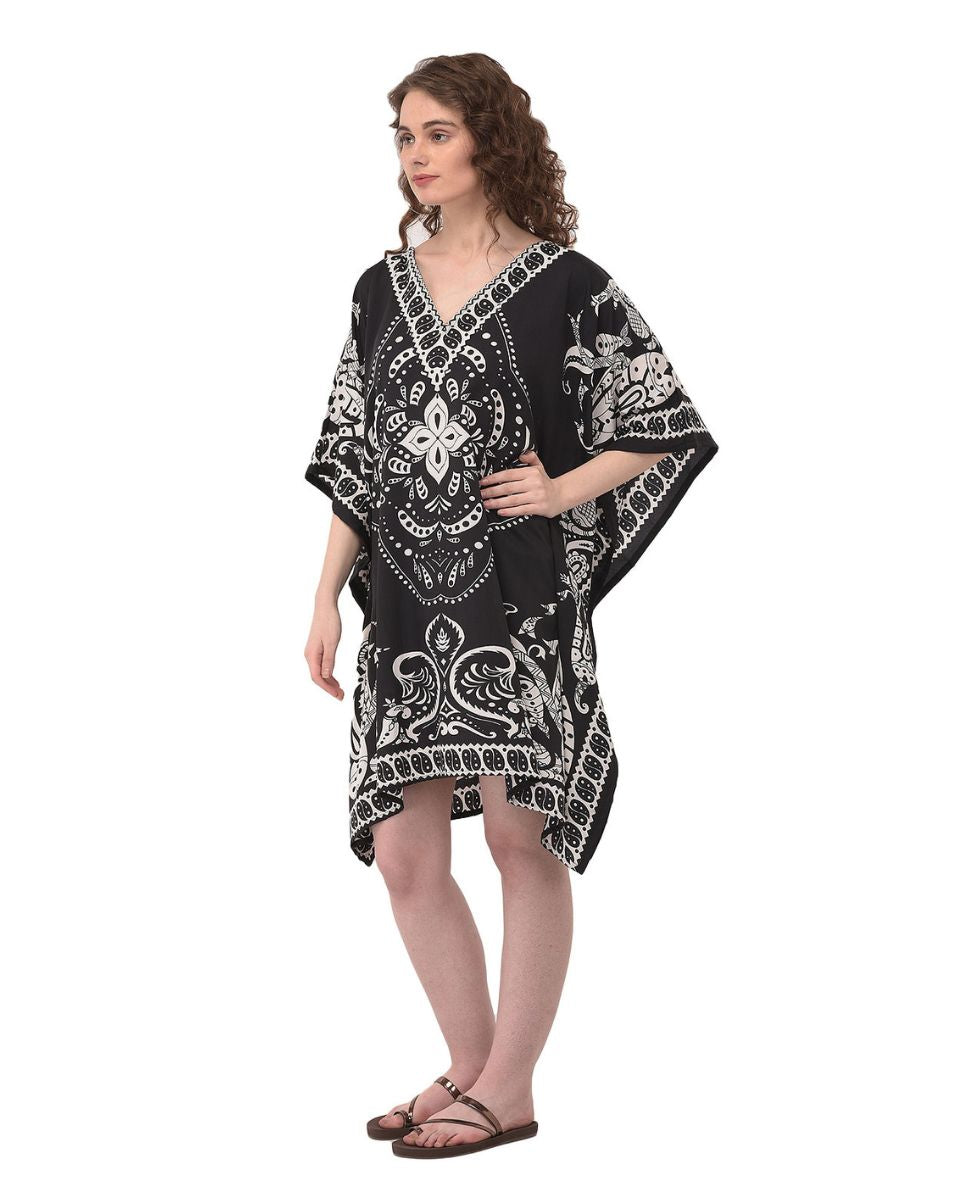 Paisley Print Black And White Women Tunic Top