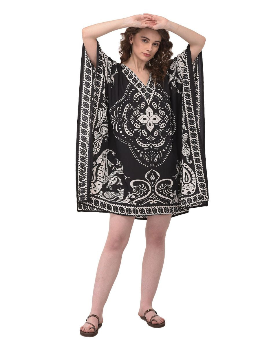 Paisley Print Black And White Women Tunic Top