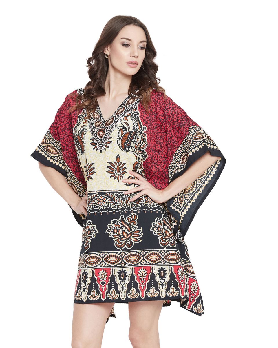 Tunic Boho Red Summer Wear Polyester Dress For Plus Size Women