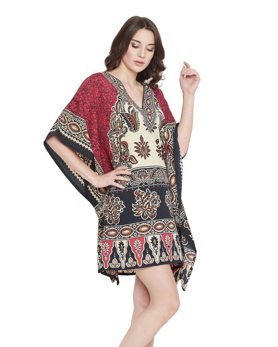 Tunic Boho Red Summer Wear Polyester Dress For Plus Size Women