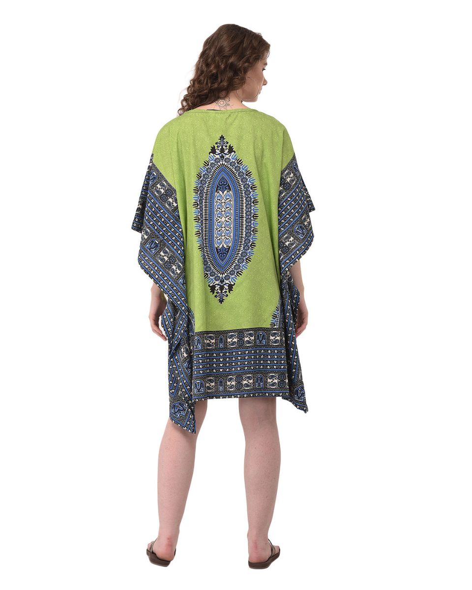 Green Floral Printed For Plus Size Women Tunic Dress