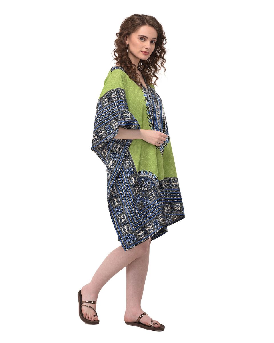 Green Floral Printed For Plus Size Women Tunic Dress