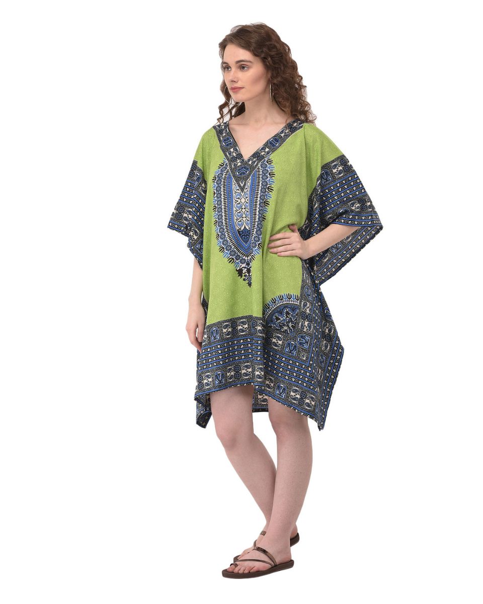 Green Floral Printed For Plus Size Women Tunic Dress