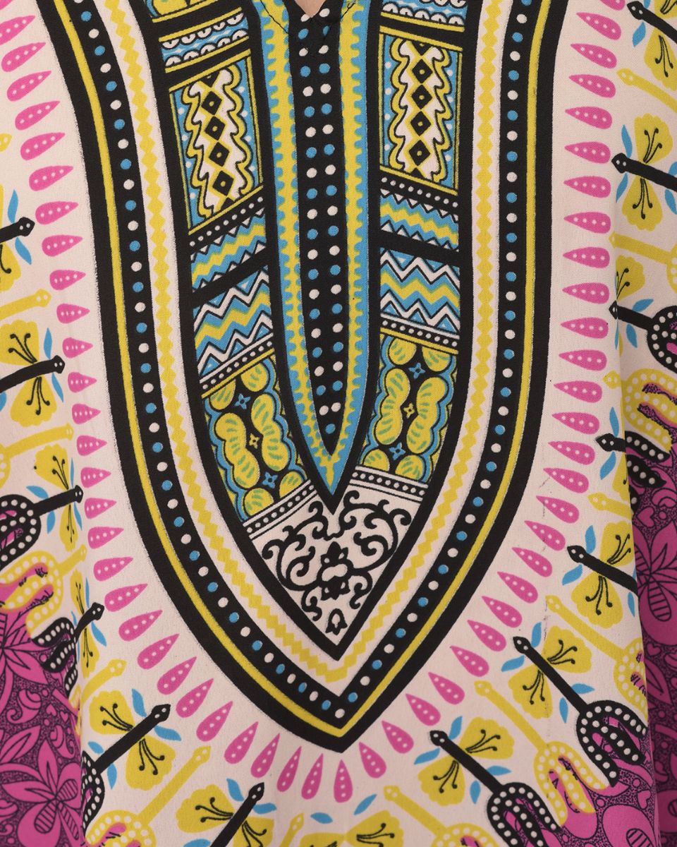 Dashiki Pattern Pink Polyester Plus Size Tunic For Women