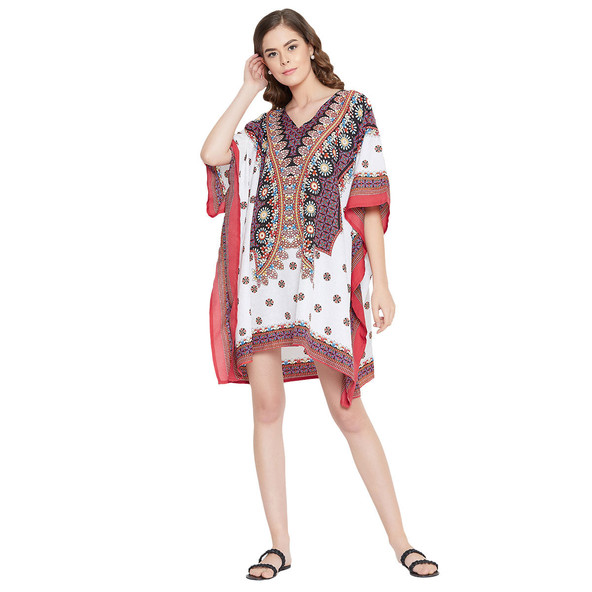 Dashiki White Polyester Short Kaftan for Plus Size Women