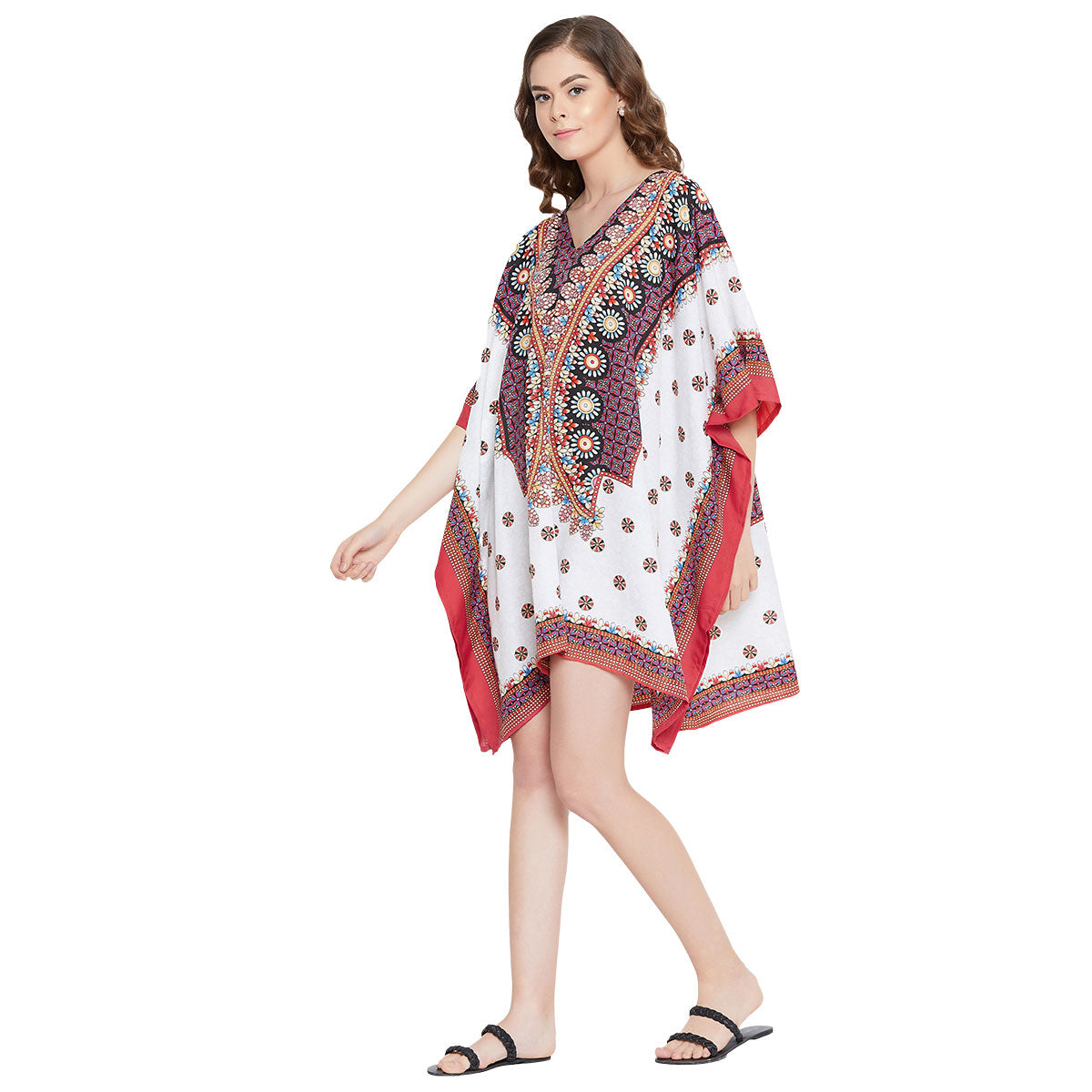 Dashiki White Polyester Short Kaftan for Plus Size Women