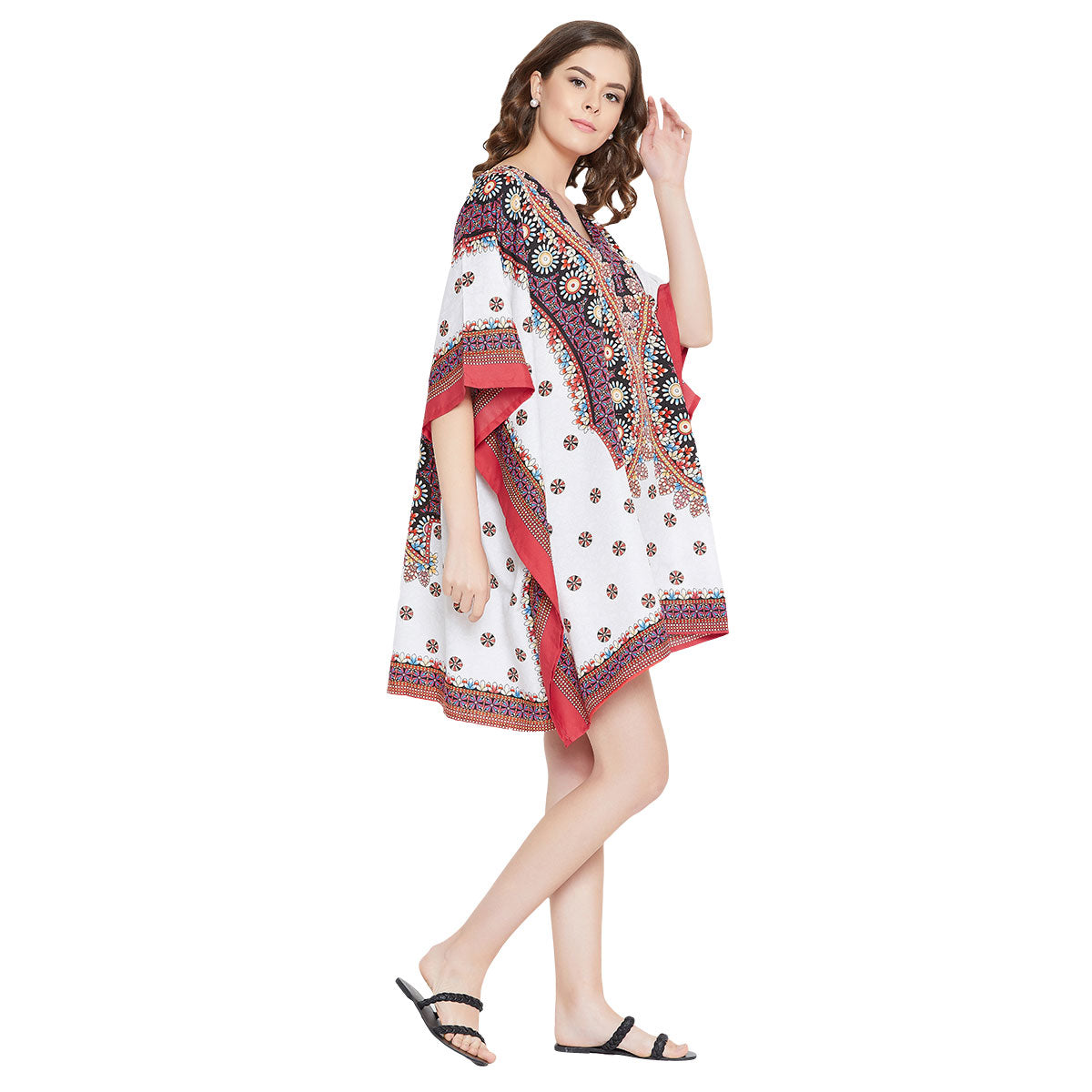 Dashiki White Polyester Short Kaftan for Plus Size Women