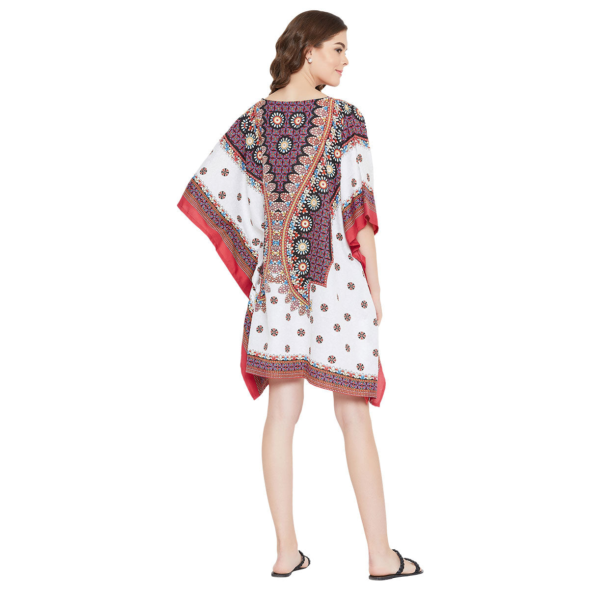 Dashiki White Polyester Short Kaftan for Plus Size Women