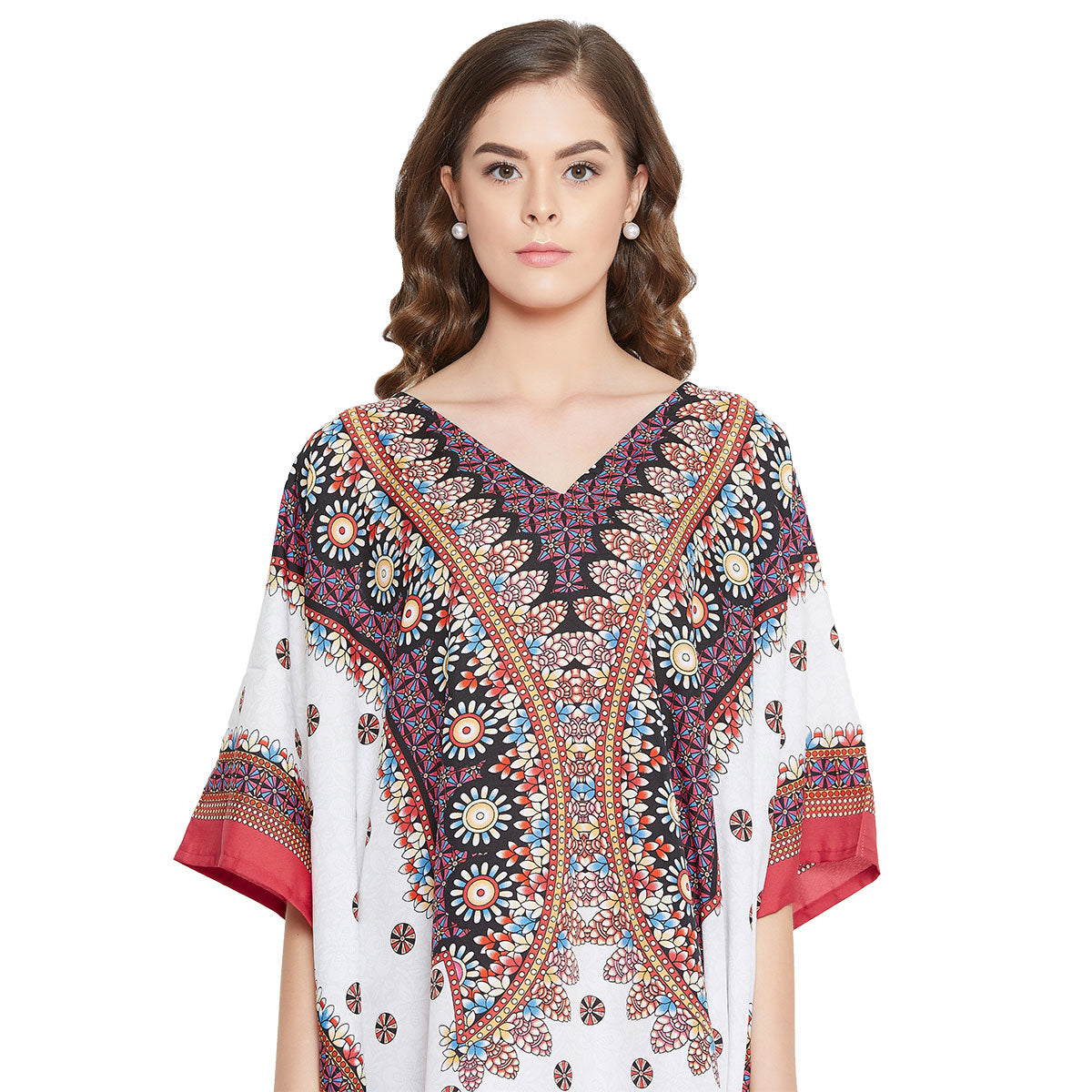 Dashiki White Polyester Short Kaftan for Plus Size Women