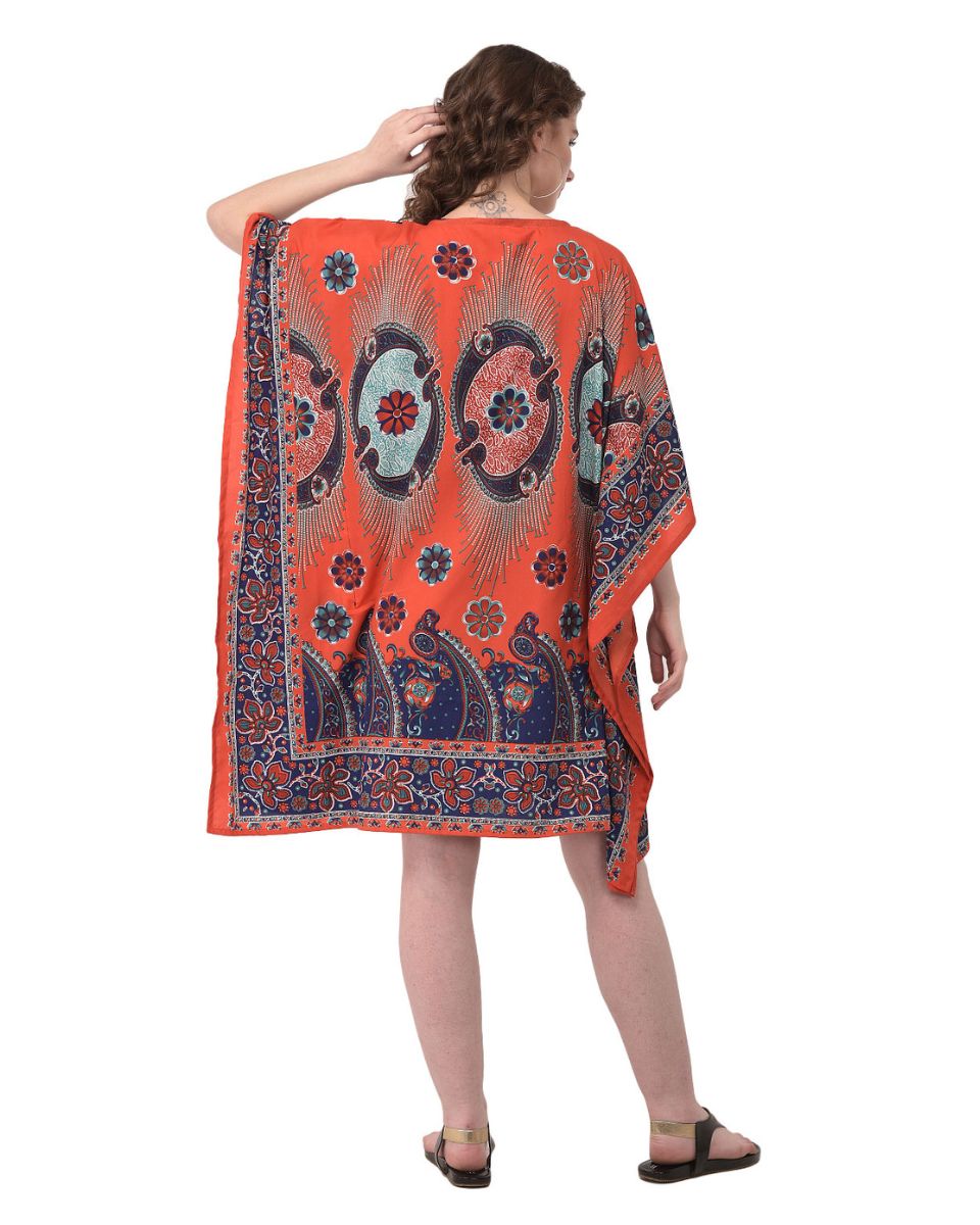 Paisley Printed Orange Plus Size Tunic Dress For Women