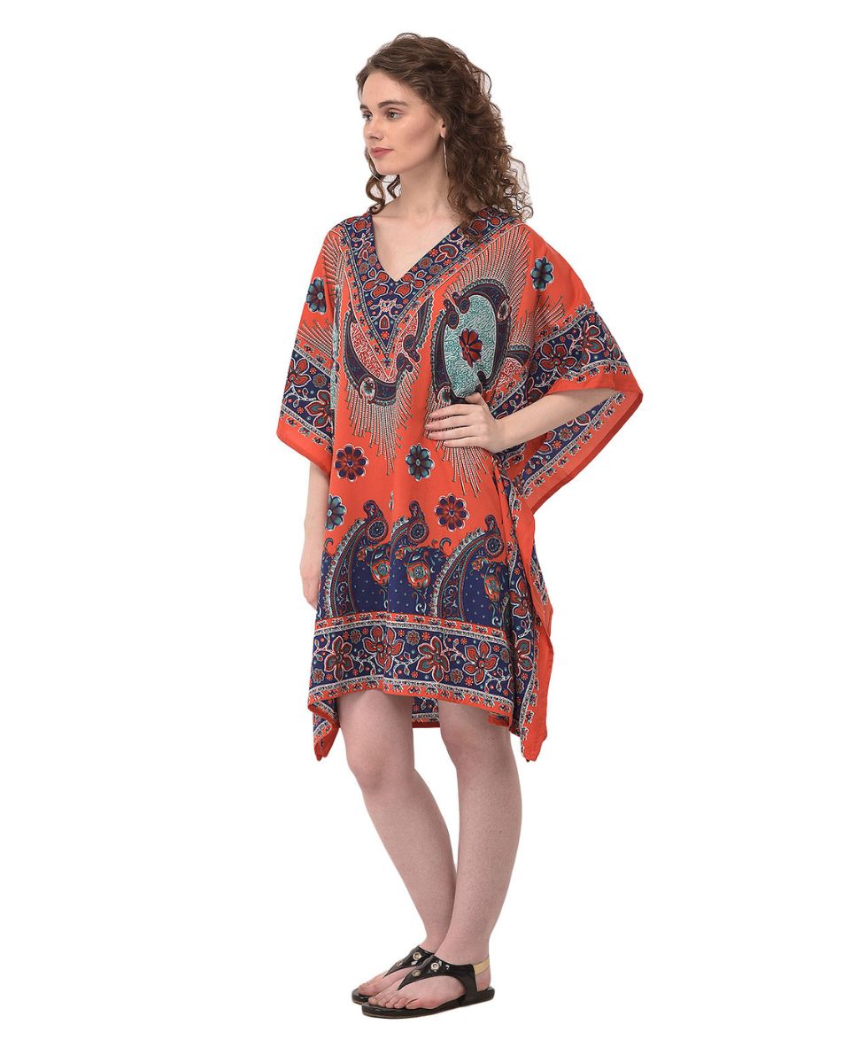 Paisley Printed Orange Plus Size Tunic Dress For Women