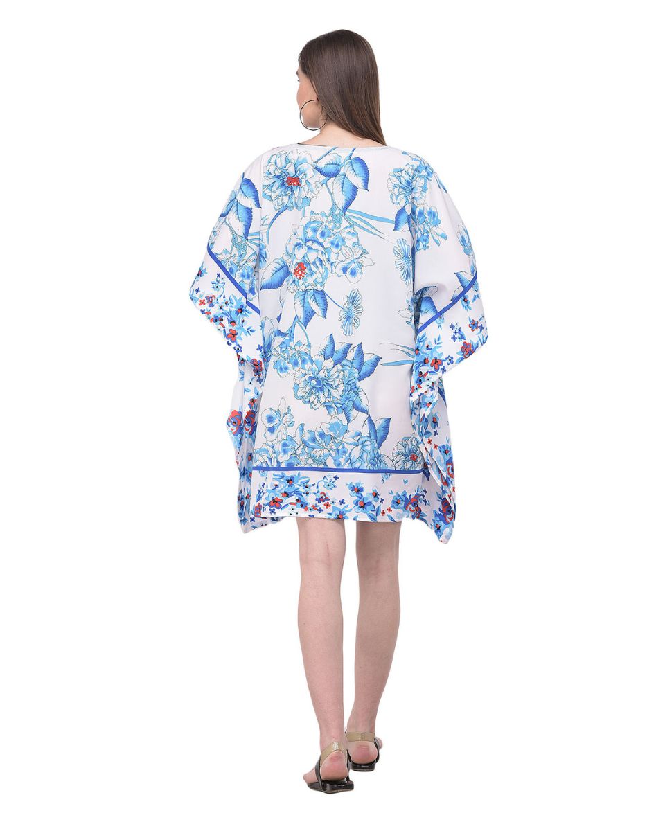 White Blue Floral Printed Plus Size Tunic Top For Women