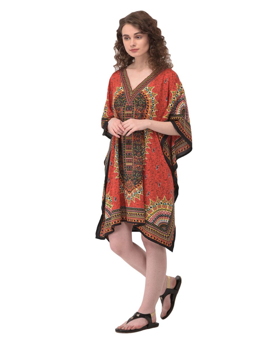 Orange And Black Dashiki Pattern Plus Size Tunic For Women