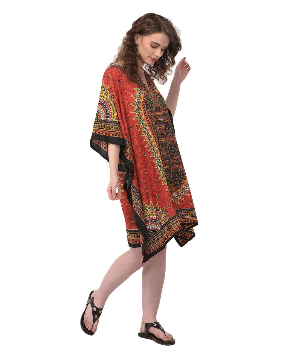 Orange And Black Dashiki Pattern Plus Size Tunic For Women