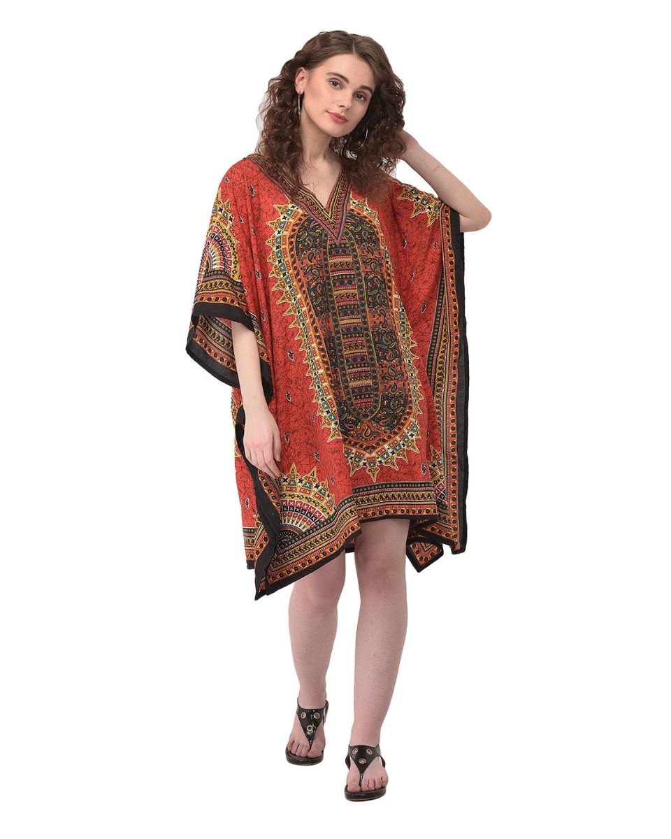 Orange And Black Dashiki Pattern Plus Size Tunic For Women