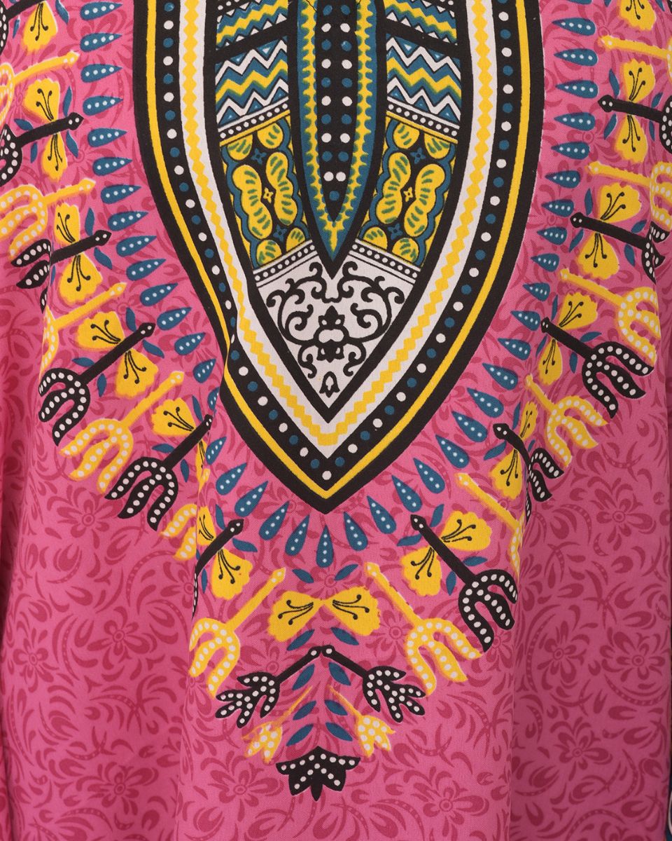 Pink Dashiki Pattern Plus Size Tunic Top For Women