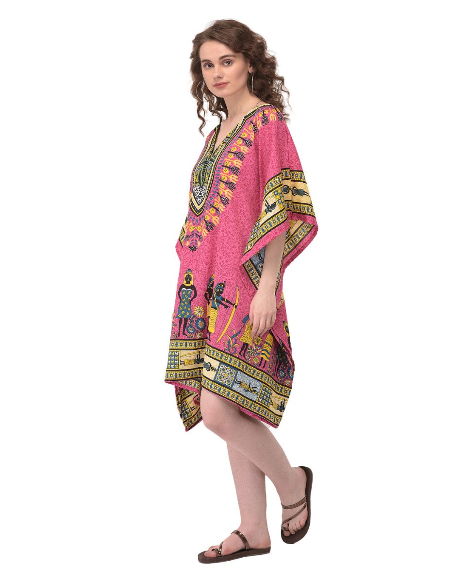 Pink Dashiki Pattern Plus Size Tunic Top For Women