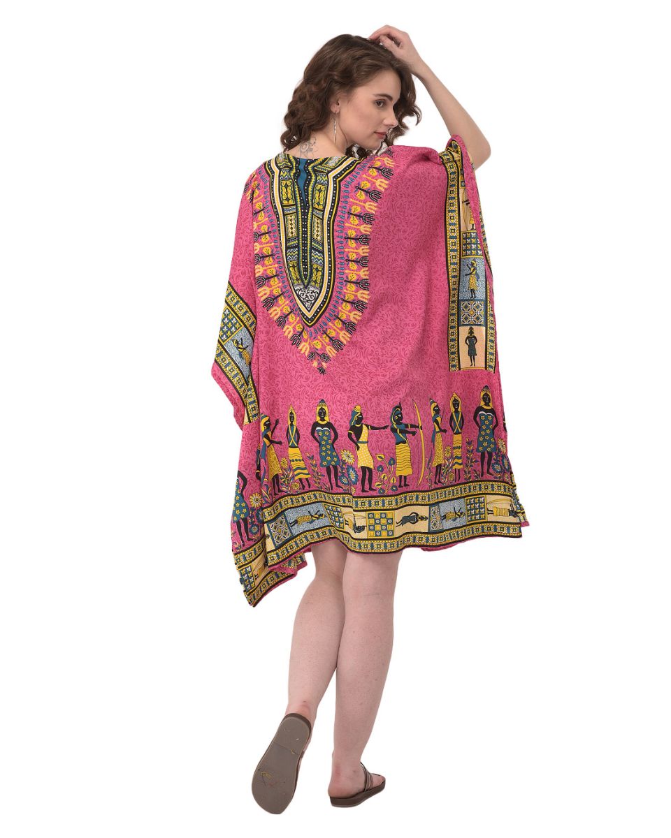 Pink Dashiki Pattern Plus Size Tunic Top For Women