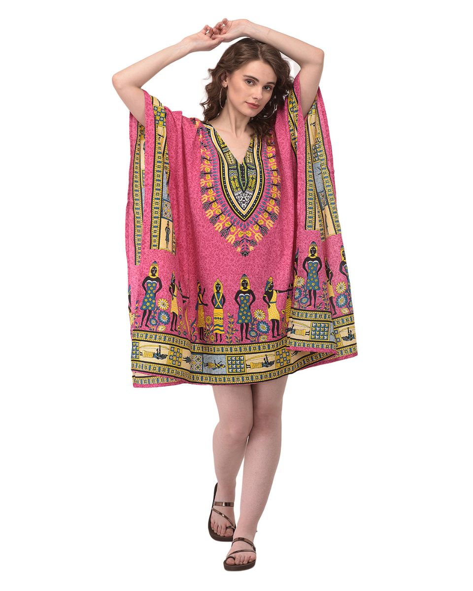 Pink Dashiki Pattern Plus Size Tunic Top For Women