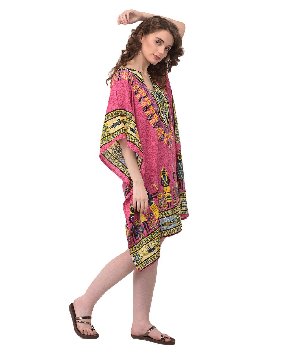 Pink Dashiki Pattern Plus Size Tunic Top For Women