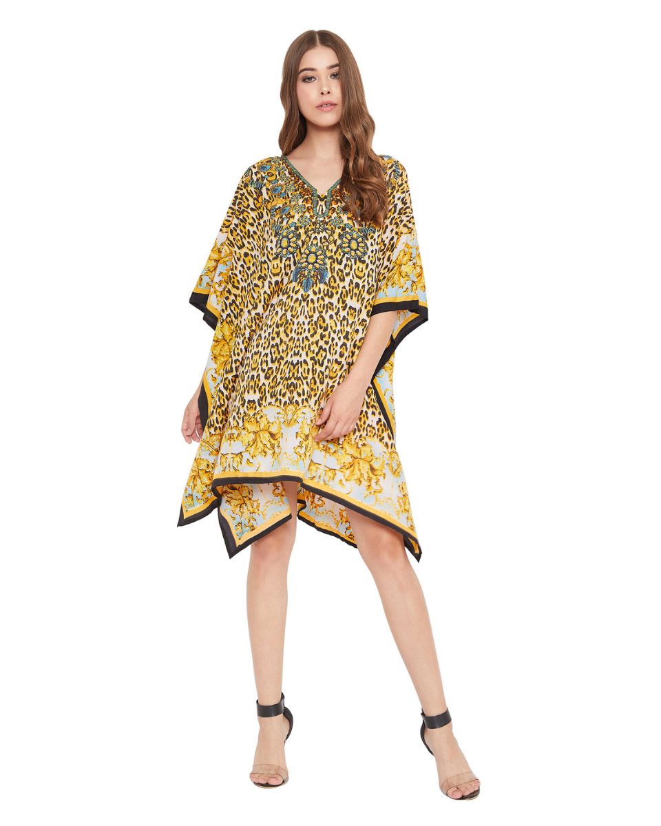 Mini Yellow Kimono Polyester Plus Size Tunic For Women