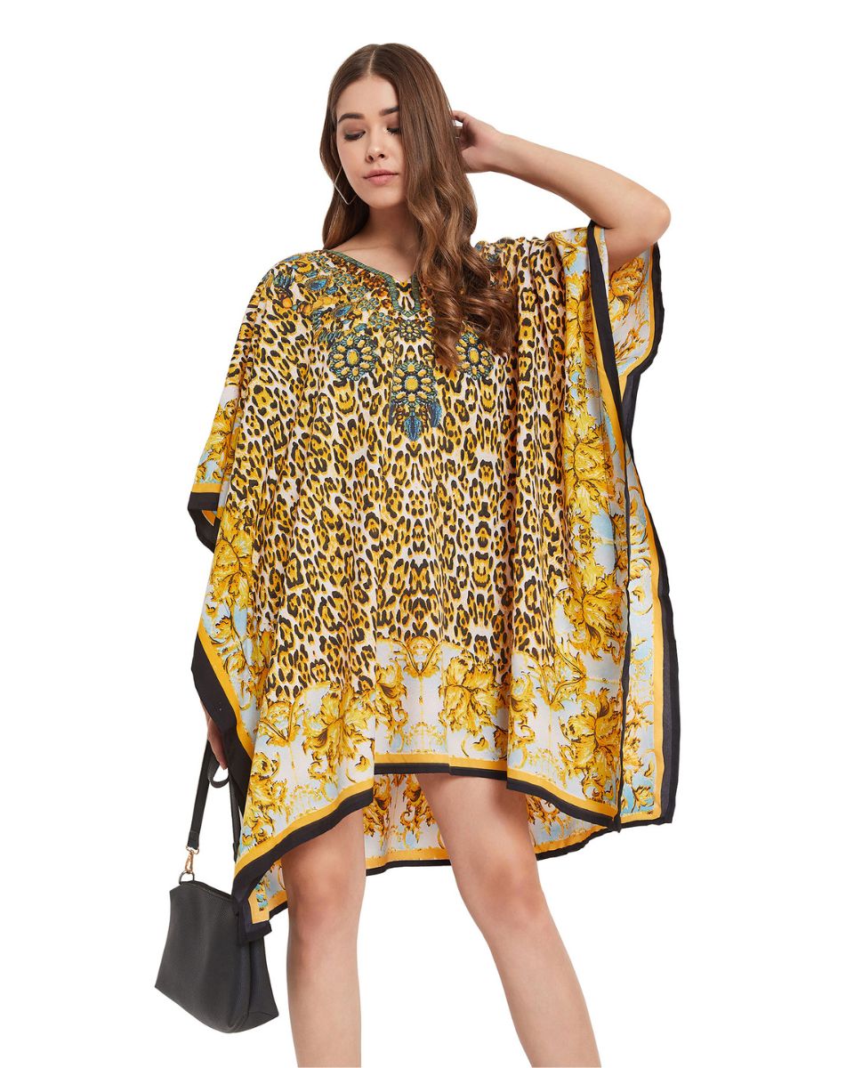 Mini Yellow Kimono Polyester Plus Size Tunic For Women