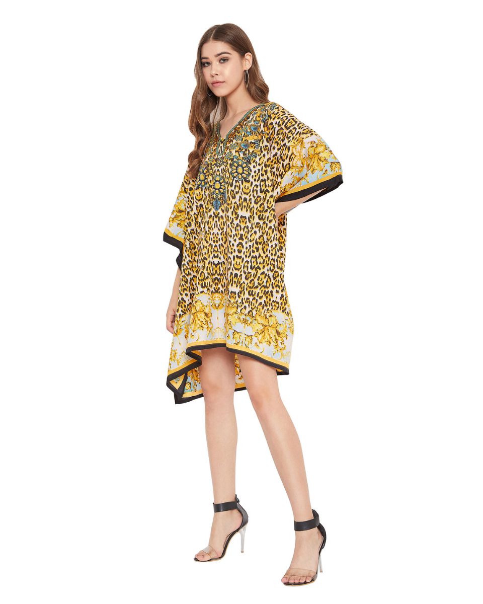 Mini Yellow Kimono Polyester Plus Size Tunic For Women