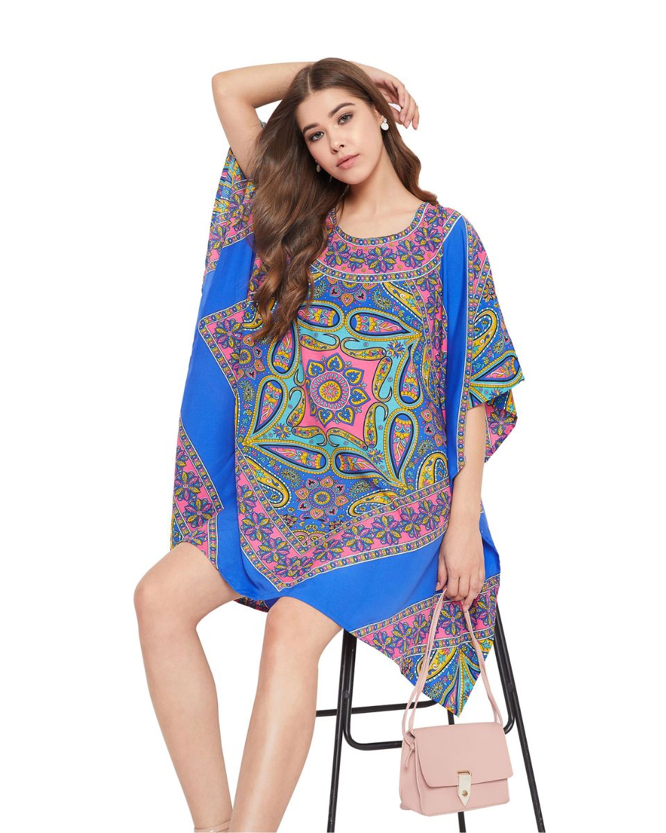 Blue Kimono Summer Beach Tunic Top For Plus Size Women