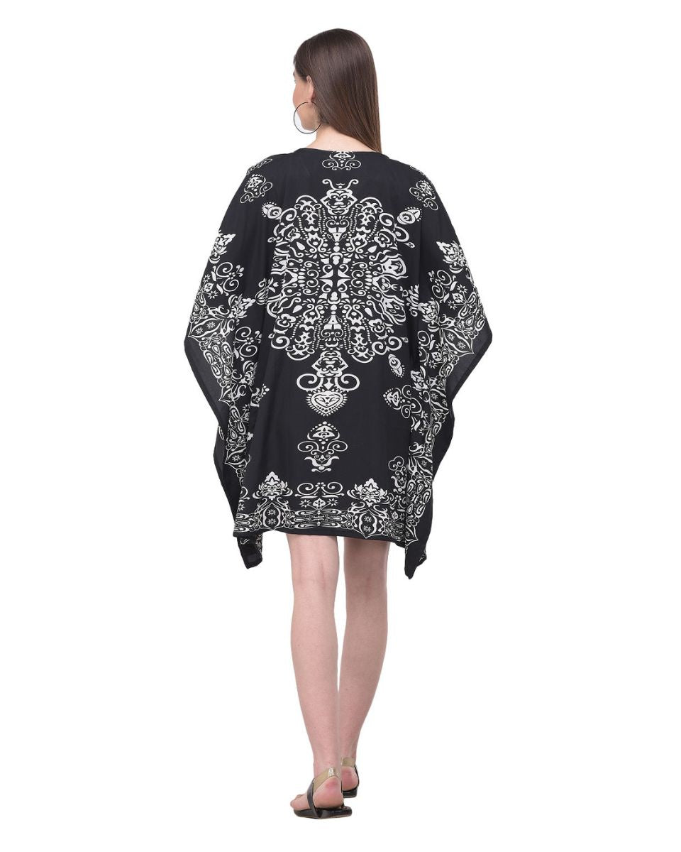 Damask Printed Black Plus Size Tunic For Women