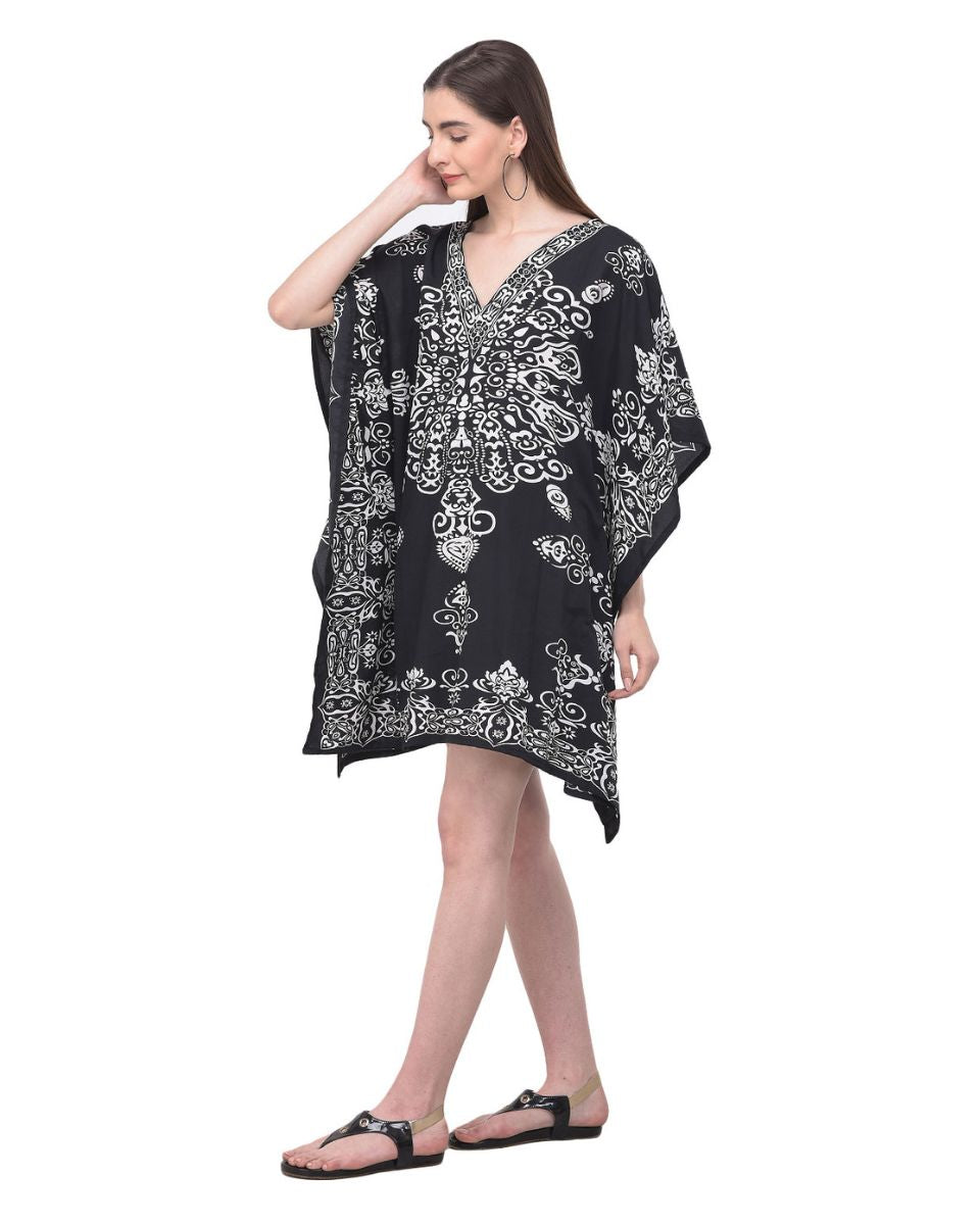 Damask Printed Black Plus Size Tunic For Women