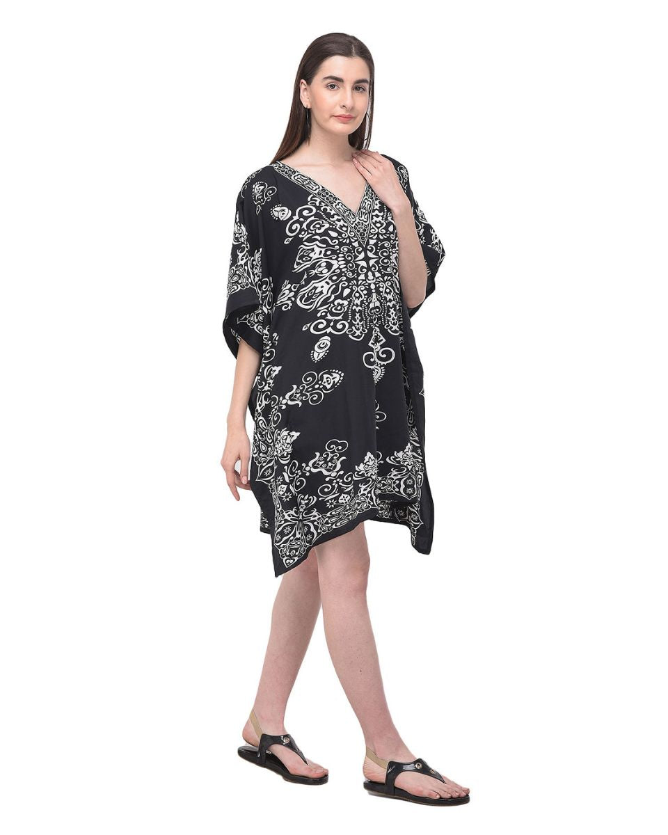 Damask Printed Black Plus Size Tunic For Women