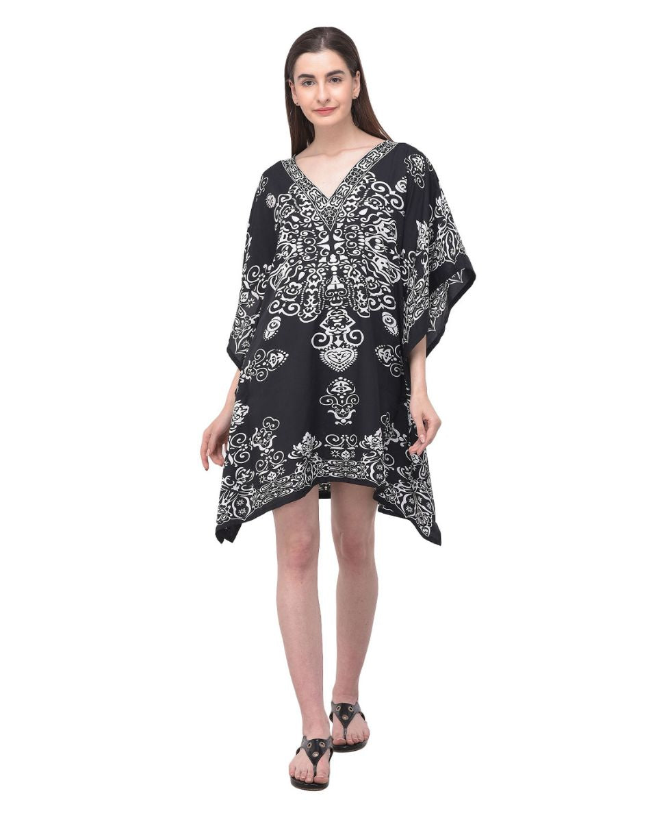 Damask Printed Black Plus Size Tunic For Women