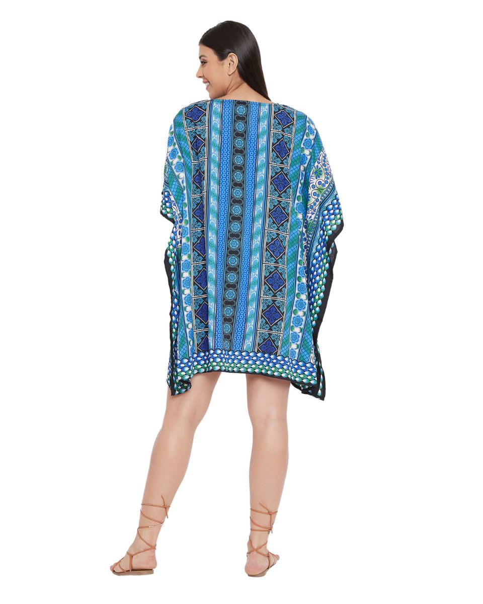 Turquoise Floral Pattern Polyester Tunic For Plus Size Women