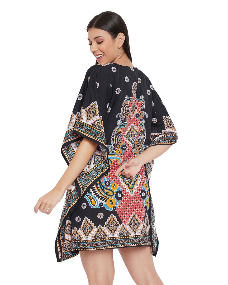 Floral Black Patten Polyester Kimono Tunic For Plus Size Women