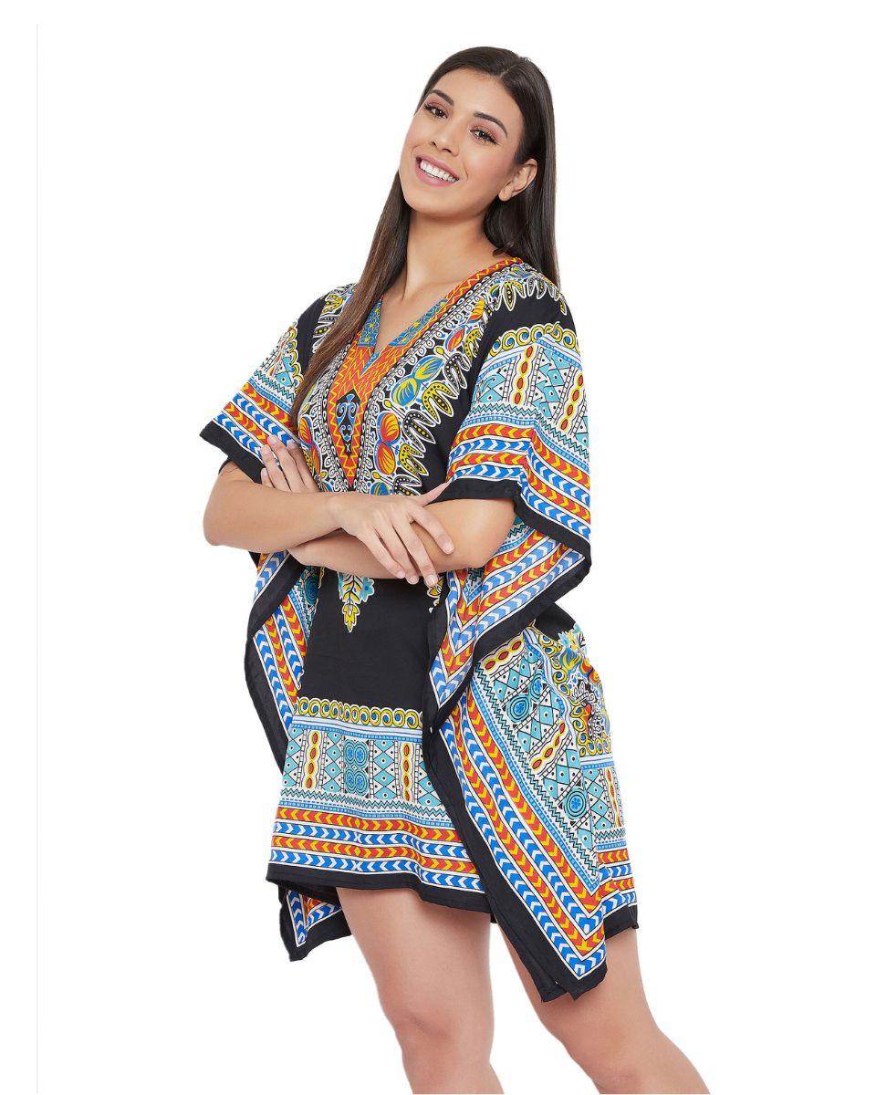 Multicolor Polyester Dashiki Print Tunic For Plus Size Women