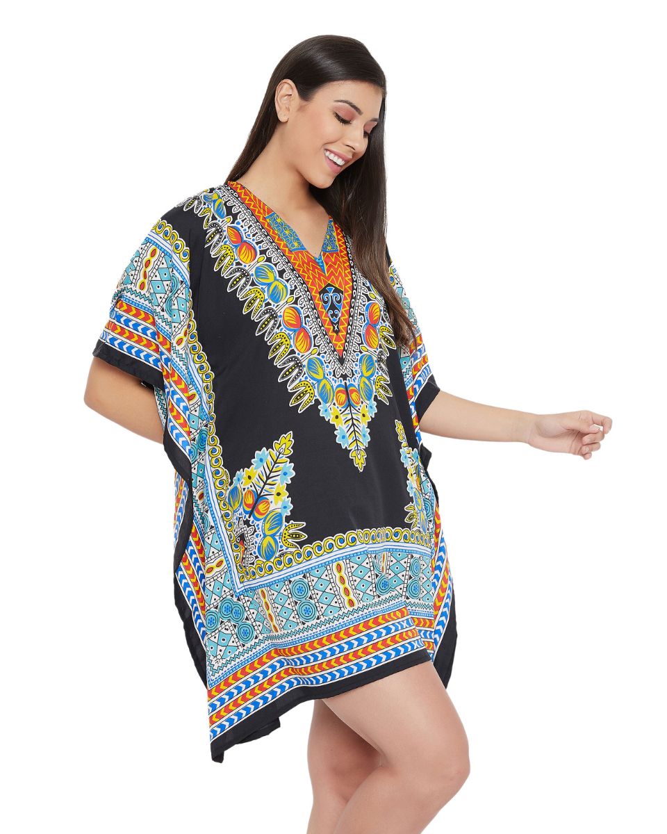 Multicolor Polyester Dashiki Print Tunic For Plus Size Women