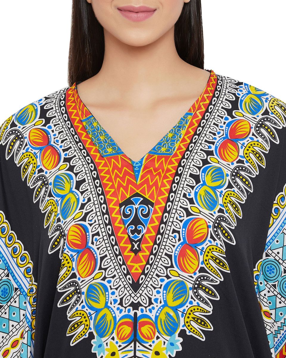 Multicolor Polyester Dashiki Print Tunic For Plus Size Women