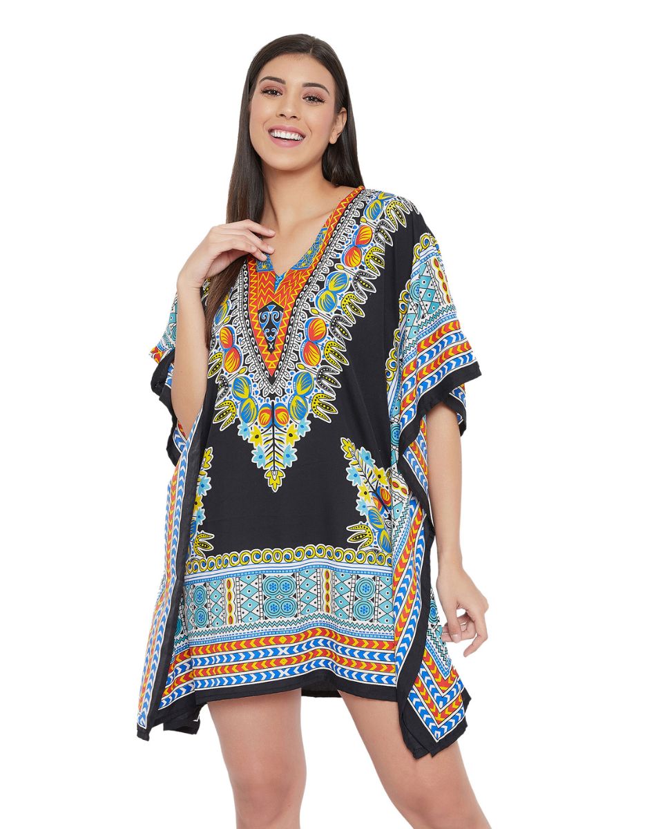 Multicolor Polyester Dashiki Print Tunic For Plus Size Women