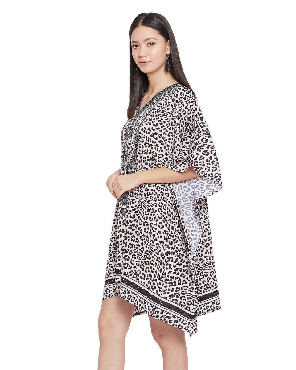 Multicolor Polyester Leopard Plus Size Tunic Dress For Women