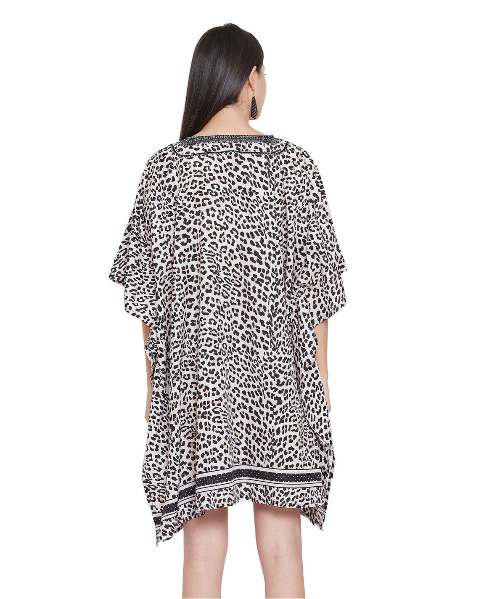 Multicolor Polyester Leopard Plus Size Tunic Dress For Women