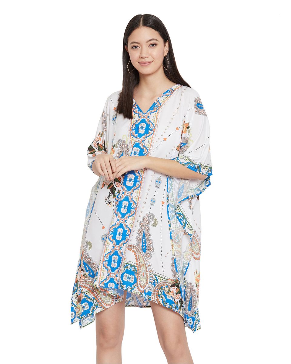 White Floral Print Plus Size Polyester Tunic For Women