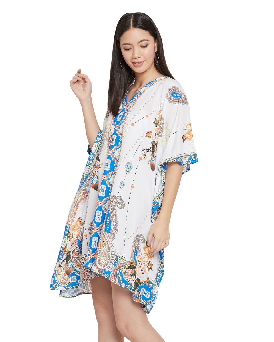 White Floral Print Plus Size Polyester Tunic For Women