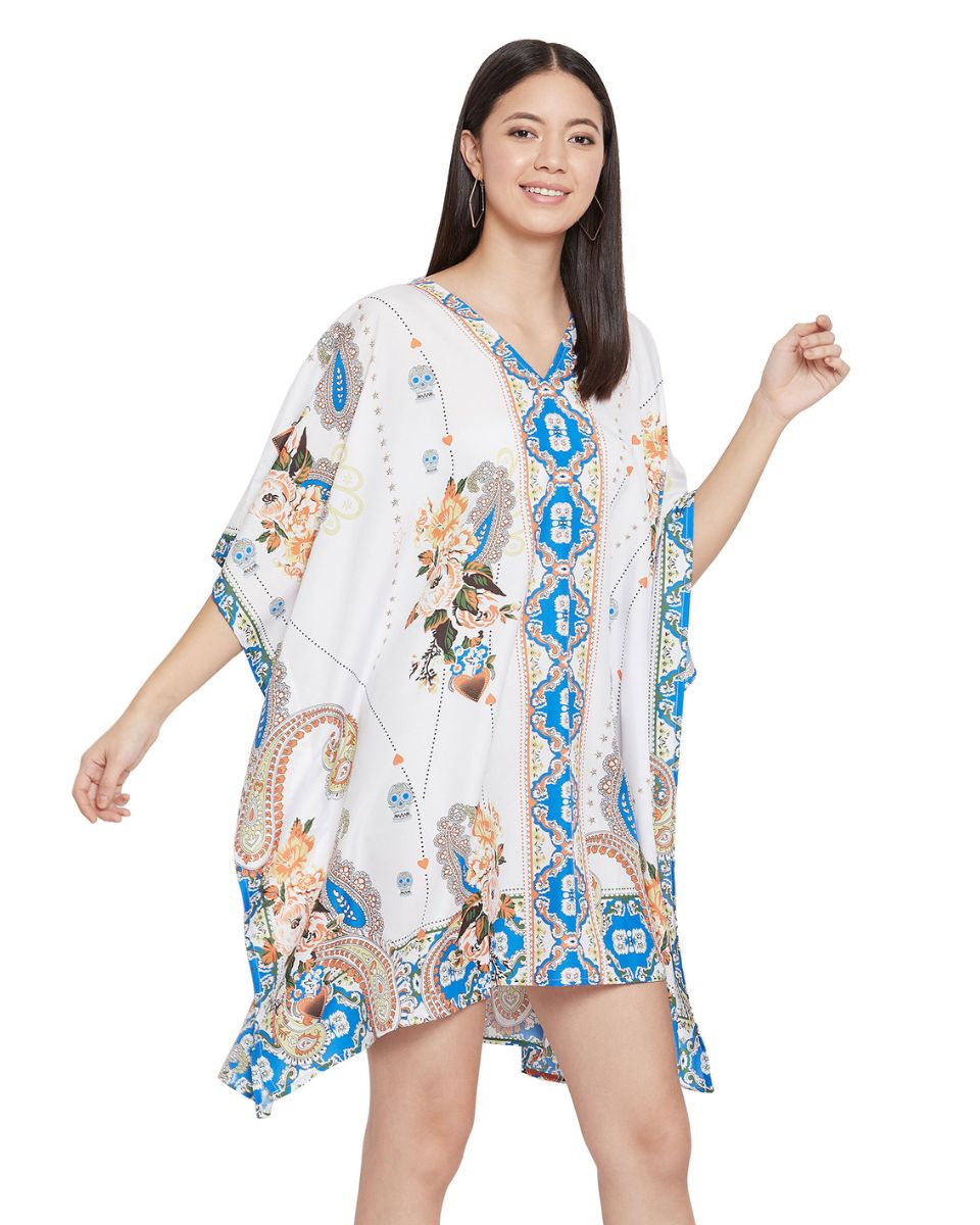 White Floral Print Plus Size Polyester Tunic For Women