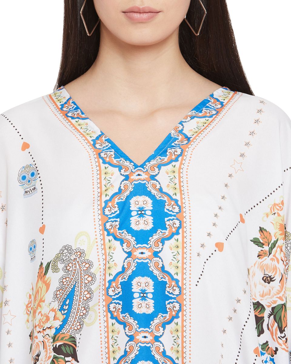 White Floral Print Plus Size Polyester Tunic For Women