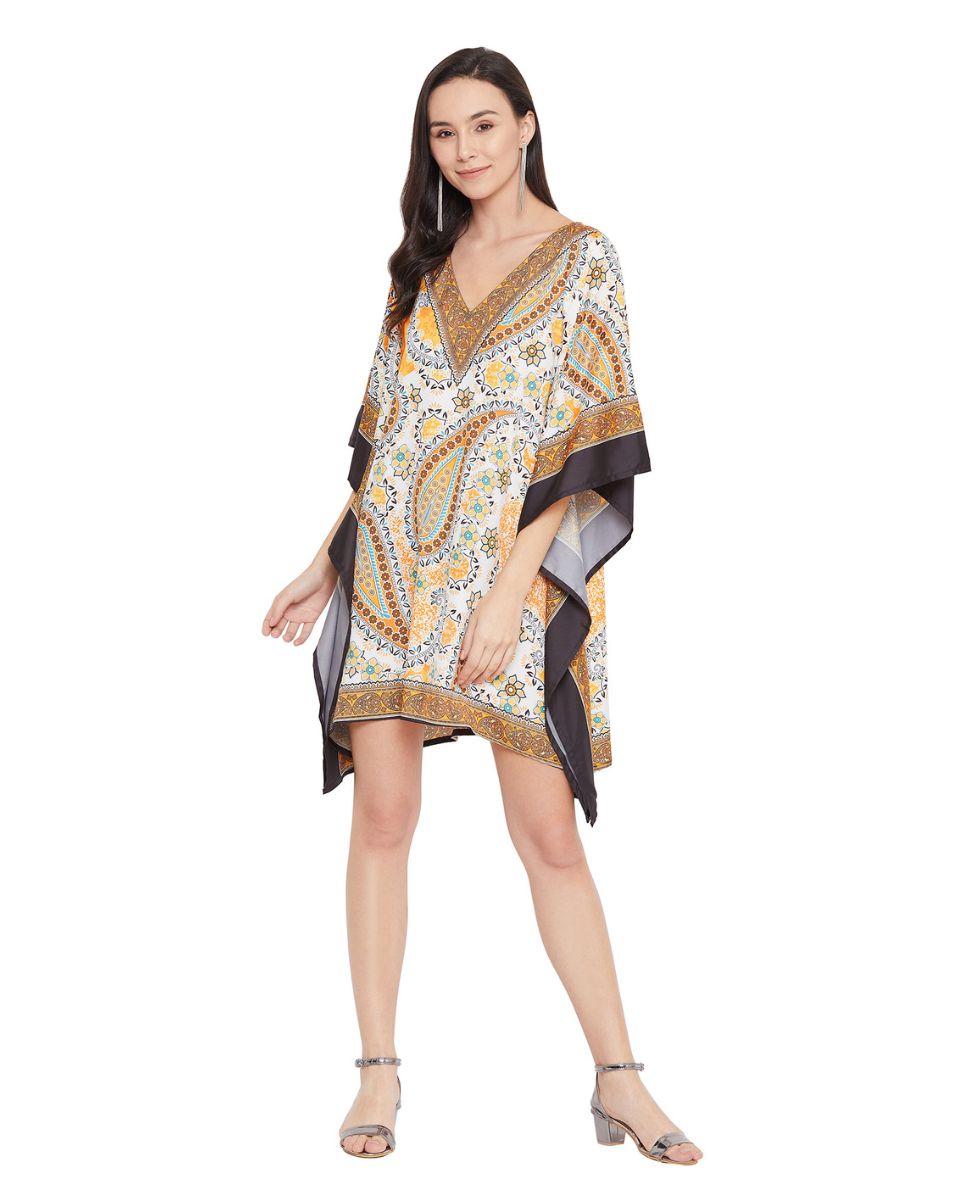 Paisley Printed Brown Polyester Plus Size Tunic Top For Women