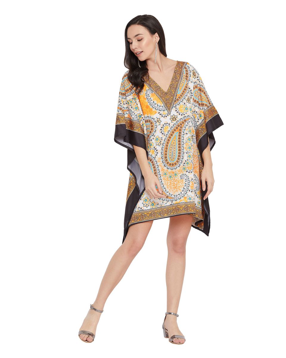 Paisley Printed Brown Polyester Plus Size Tunic Top For Women